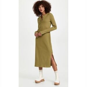 Sweaty Betty Henley Ribbed Long Sleeve Midi Dress in Green XS